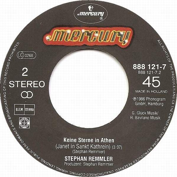 Stephan Remmler : Keine Sterne In Athen (3-4-5 X In 1 Monat) (7",Single,45 RPM)