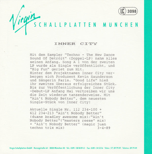 Inner City : Ain't Nobody Better (7",45 RPM,Single,Stereo)