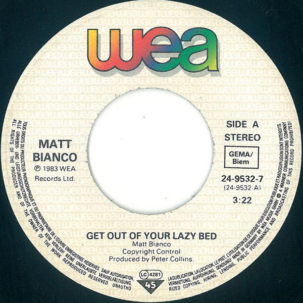Matt Bianco : Get Out Of Your Lazy Bed (7",45 RPM,Single)