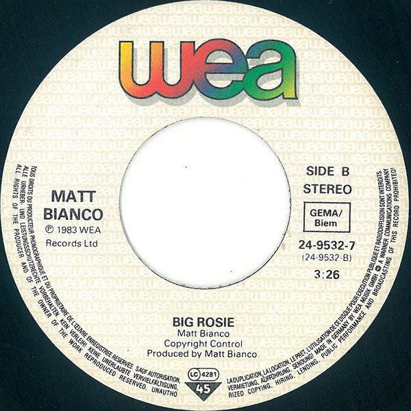Matt Bianco : Get Out Of Your Lazy Bed (7",45 RPM,Single)
