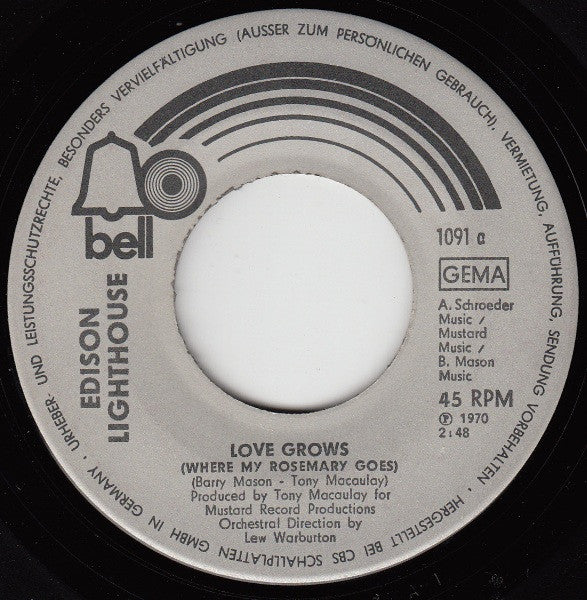 Edison Lighthouse : Love Grows (Where My Rosemary Goes) (7",45 RPM,Single)