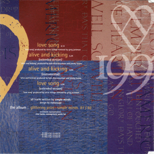 Simple Minds : Love Song / Alive And Kicking (Single)