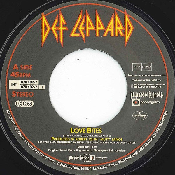 Def Leppard : Love Bites (7", Single)