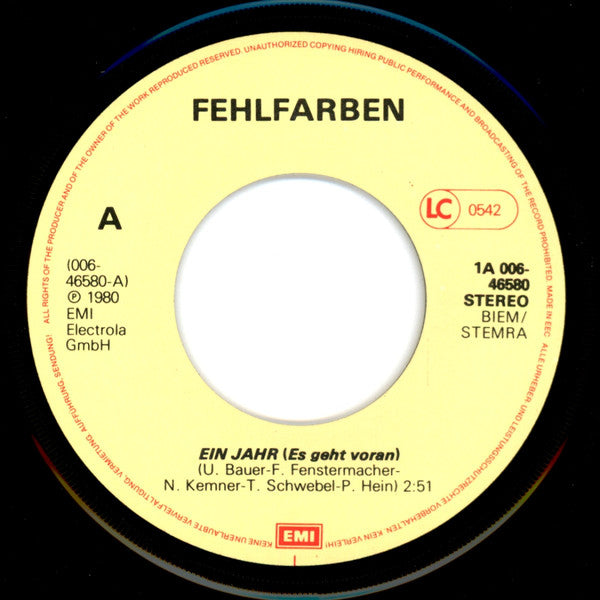 Fehlfarben : Ein Jahr (Es Geht Voran) (7",Single)