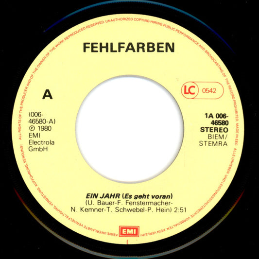 Fehlfarben : Ein Jahr (Es Geht Voran) (7",Single)