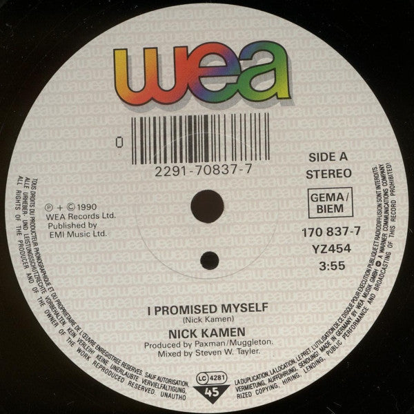 Nick Kamen : I Promised Myself (7",45 RPM,Single,Stereo)