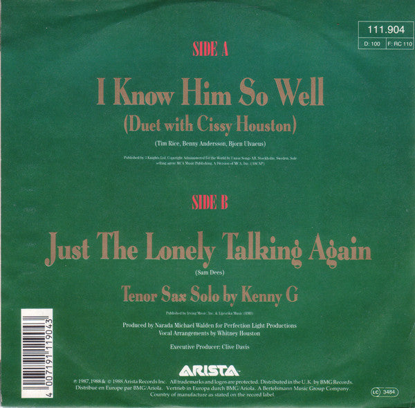 Cissy Houston & Whitney Houston : I Know Him So Well (7",45 RPM,Single,Stereo)