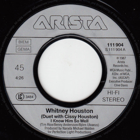 Cissy Houston & Whitney Houston : I Know Him So Well (7",45 RPM,Single,Stereo)