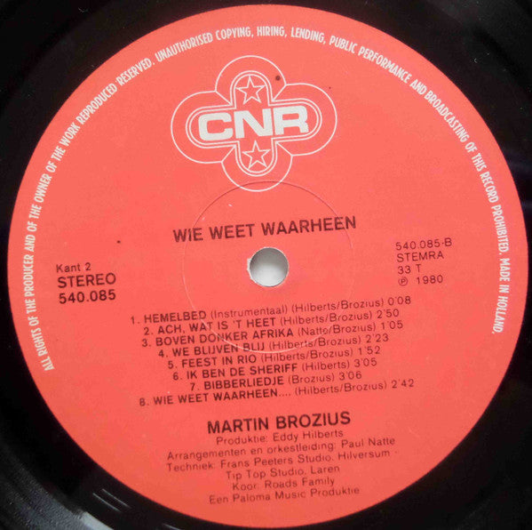 Martin Brozius : Wie Weet Waarheen........ (LP, Album, Gat)