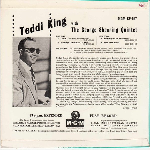 Teddi King With George Shearing Quintet, The : Teddi King With The George Shearing Quintet (7",EP)