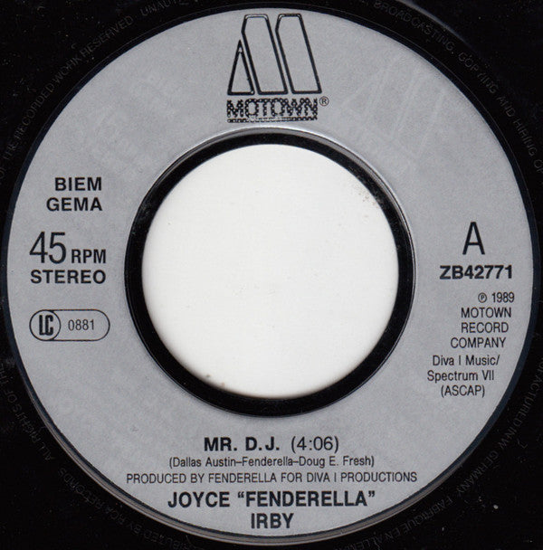 Joyce "Fenderella" Irby Special Guest: Doug E. Fresh : Mr. D.J. (7",45 RPM,Single,Stereo)