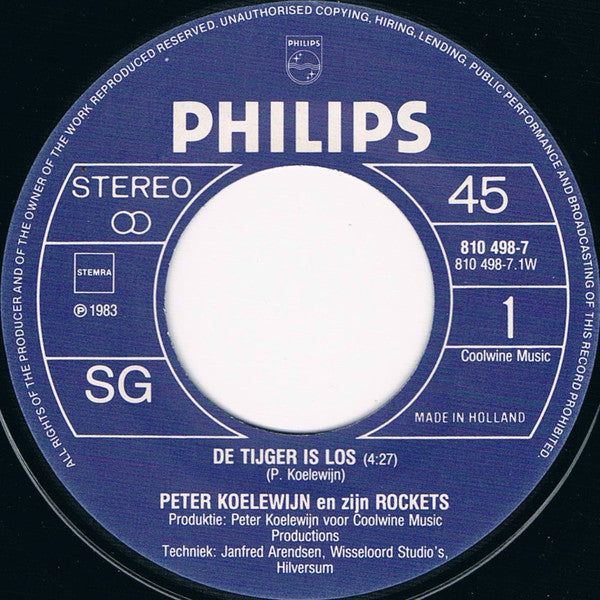 Peter Koelewijn & Zijn Rockets : De Tijger Is Los (7",45 RPM,Single)