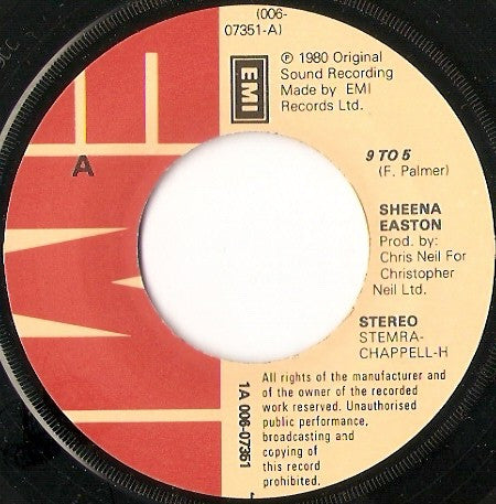Sheena Easton : 9 To 5 (7",45 RPM,Single)