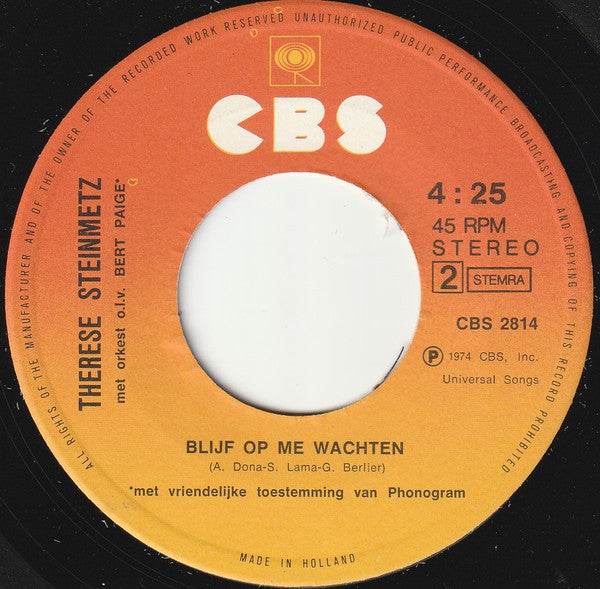 Thérèse Steinmetz : Geef Ze 'N Kans (7",45 RPM,Single,Stereo)