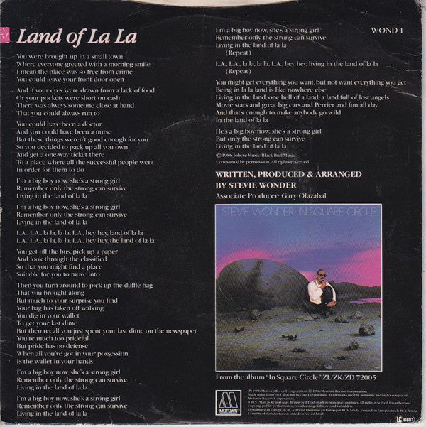 Stevie Wonder : Land Of La La (7",45 RPM)