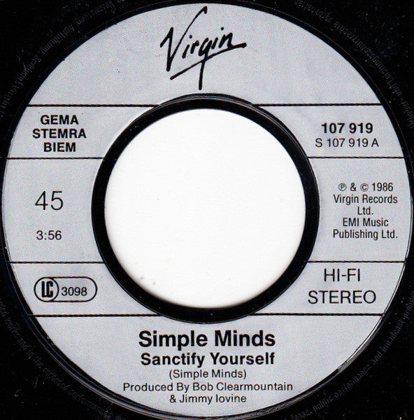 Simple Minds : Sanctify Yourself (7",45 RPM,Single,Stereo)