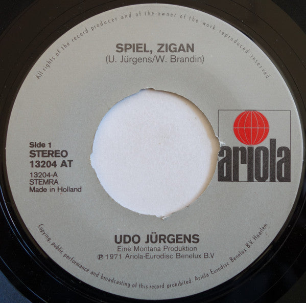 Udo Jürgens : Spiel, Zigan / Zeig' Mir Den Platz An Der Sonne (7",45 RPM,Single)
