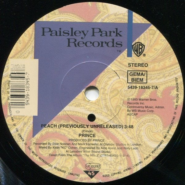 Prince : Peach (7",45 RPM,Single,Stereo)