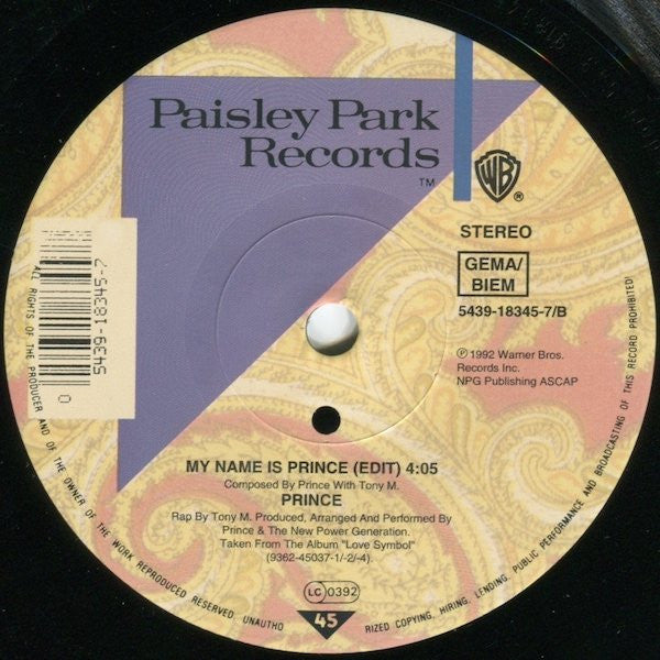 Prince : Peach (7",45 RPM,Single,Stereo)