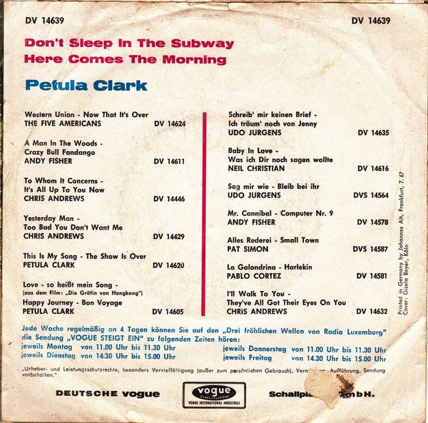 Petula Clark : Don't Sleep In The Subway (7",45 RPM,Single,Repress)
