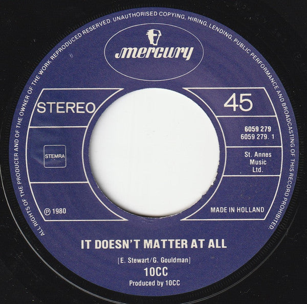 10cc : It Doesn't Matter At All (7",45 RPM,Single)