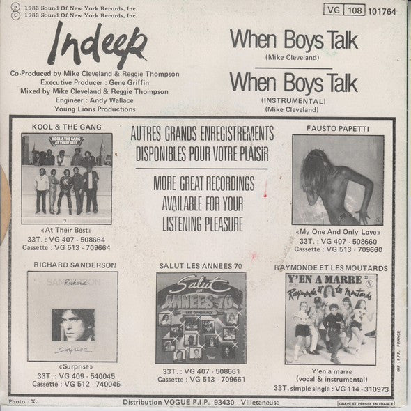 Indeep : When Boys Talk (7",45 RPM,Single)