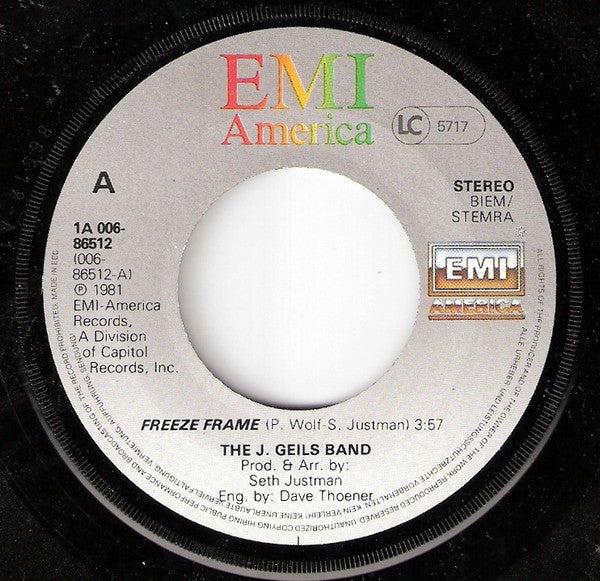 J. Geils Band, The : Freeze Frame (7",45 RPM,Single,Stereo)