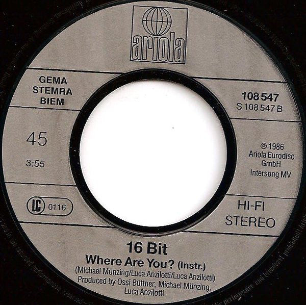 16 Bit : Where Are You? (7",45 RPM,Single,Stereo)