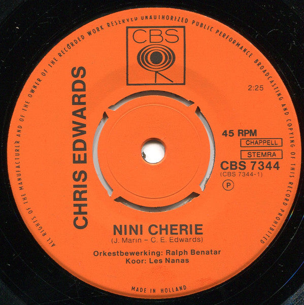 Chris Edwards (10) : Nini Chérie / Doe Het Licht Uit (7",45 RPM,Single)