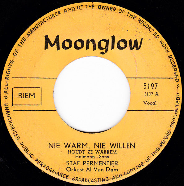 Staf Permentier : Nie Warm, Nie Willen  (7",45 RPM,Single)