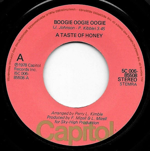 A Taste Of Honey : Boogie Oogie Oogie / World Spin (7", Single)