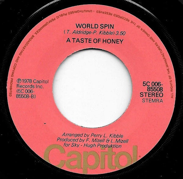 A Taste Of Honey : Boogie Oogie Oogie / World Spin (7", Single)