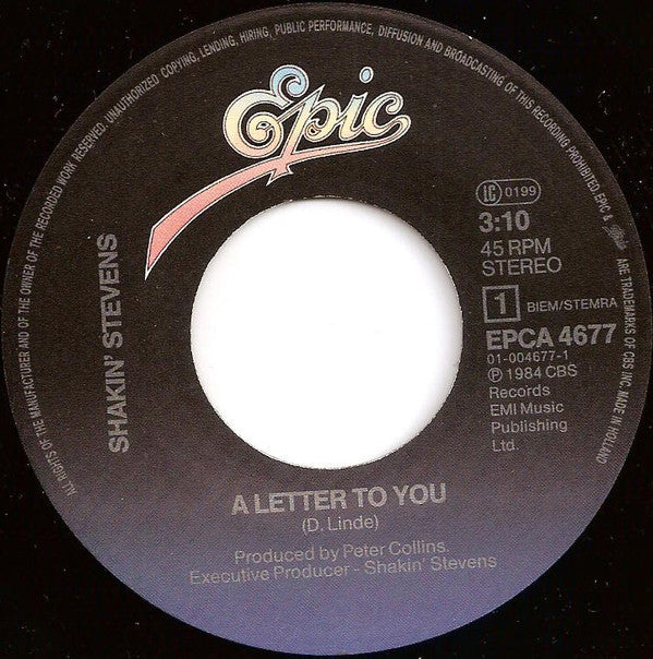 Shakin' Stevens : A Letter To You (7",45 RPM,Single,Stereo)