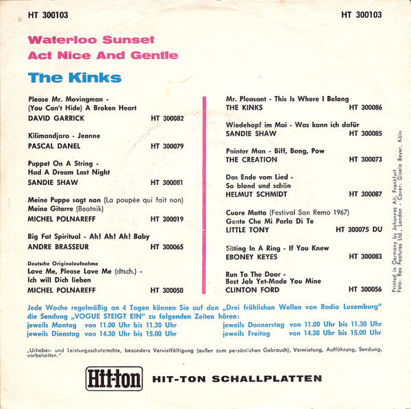 Kinks, The : Waterloo Sunset (7",45 RPM,Single,Mono)