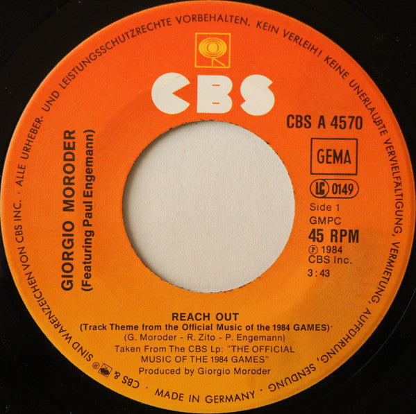 Giorgio Moroder Featuring Paul Engemann : Reach Out (7",45 RPM,Single)