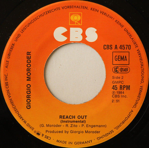 Giorgio Moroder Featuring Paul Engemann : Reach Out (7",45 RPM,Single)