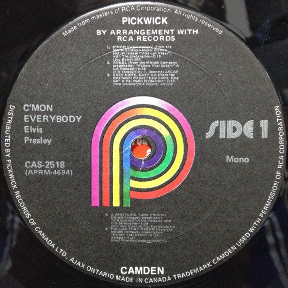 Elvis Presley : C'mon Everybody (LP,Album,Compilation,Reissue,Mono)