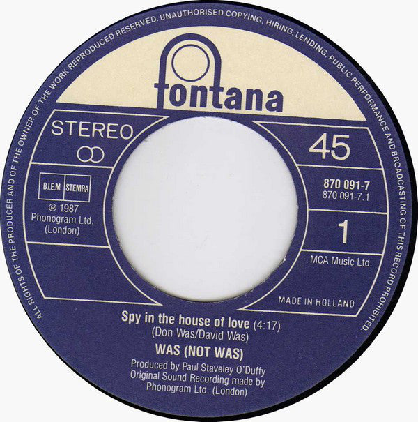 Was (Not Was) : Spy In The House Of Love (7",45 RPM,Single)