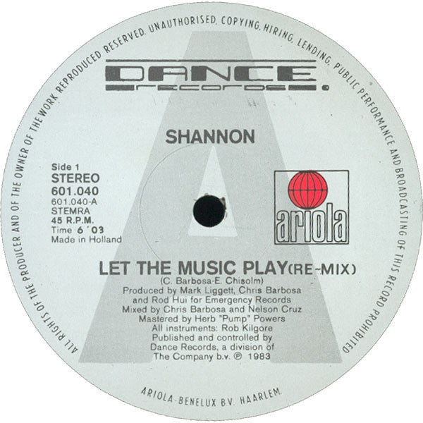 Shannon : Let The Music Play (Re-Mix) (12",45 RPM)