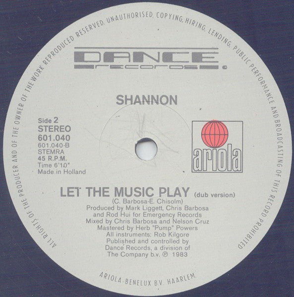 Shannon : Let The Music Play (Re-Mix) (12",45 RPM)