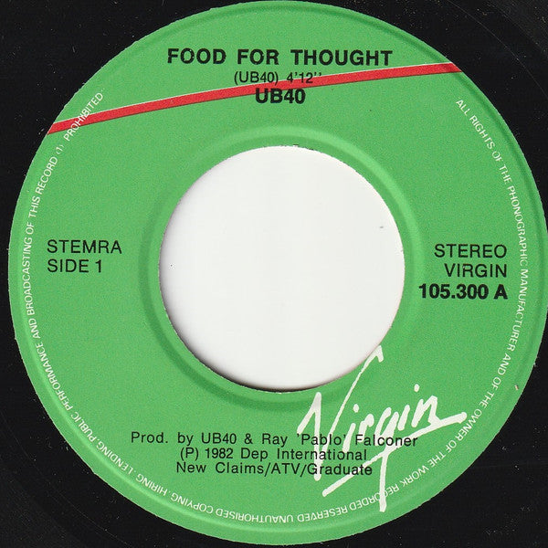 UB40 : Food For Thought (Live) (7",45 RPM,Single,Stereo)