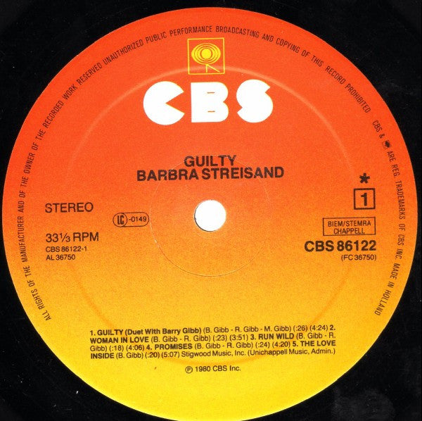 Barbra Streisand : Guilty (LP,Album)