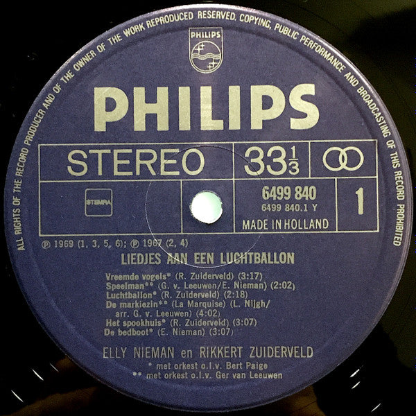 Elly Nieman En Rikkert Zuiderveld : Liedjes Aan Een Luchtballon (LP,Compilation)