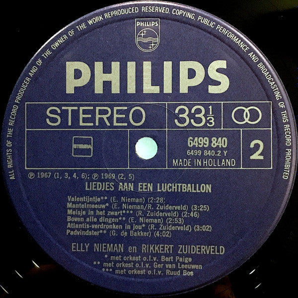 Elly Nieman En Rikkert Zuiderveld : Liedjes Aan Een Luchtballon (LP,Compilation)