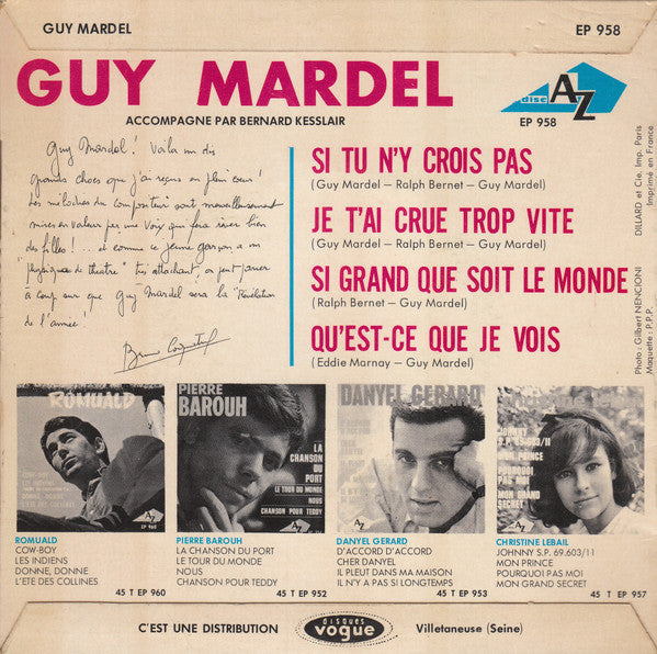 Guy Mardel : Si Tu N'y Crois Pas (7",45 RPM,EP)
