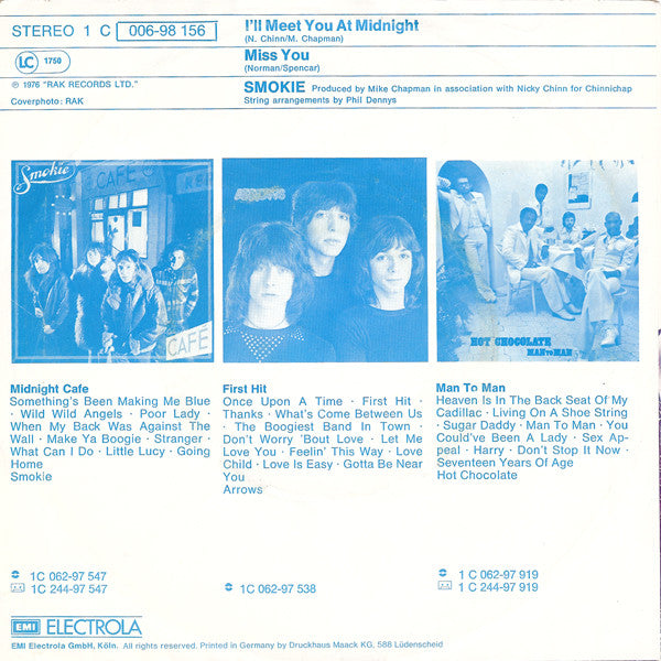 Smokie : I'll Meet You At Midnight (7",45 RPM,Single,Stereo)