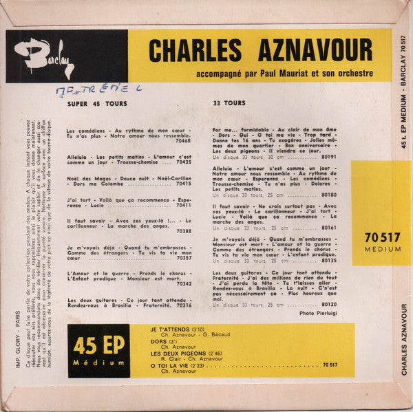 Charles Aznavour : Je T'attends (7",45 RPM,EP)