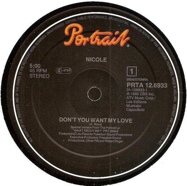 Nicole J McCloud : Don't You Want My Love (12",45 RPM,Maxi-Single)