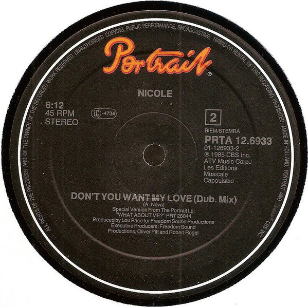 Nicole J McCloud : Don't You Want My Love (12",45 RPM,Maxi-Single)