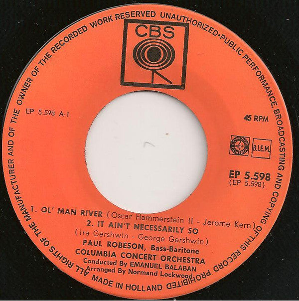 Paul Robeson : Ol' Man River (7",45 RPM,EP)
